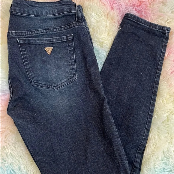Jean GUESS Femme Taille 29 - Décoloré Et Détressé - Bleu - Occasion Très Bon État